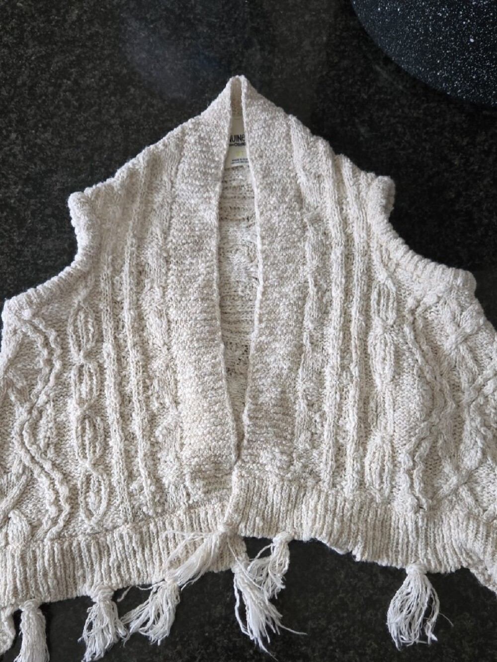Toddler Cream Cable Knit Fringe Shrug Sweater Vest - Picture 2 of 5